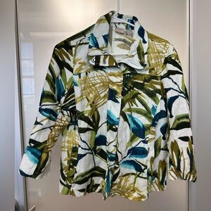 Chicos Jacket Hawaiian Resort Coastal Linen White Tropical Print size small